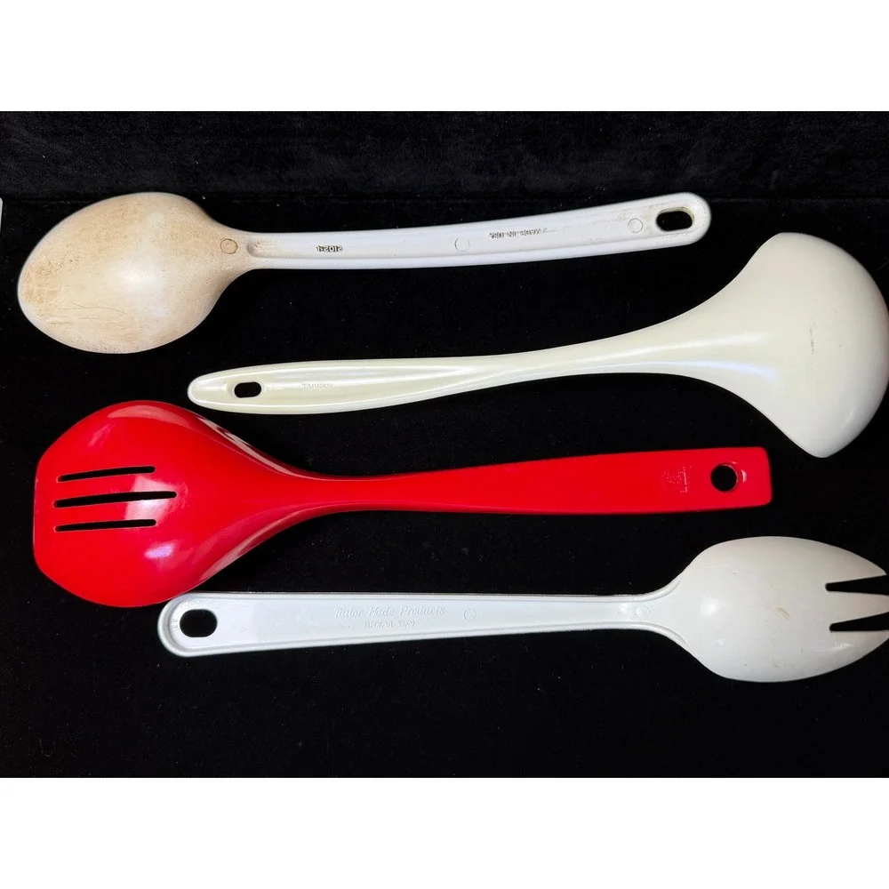 Vintage Kitchen Utensil Set Machi Melamine Red Slotted Spoon Ladle Ultratemp 4pc